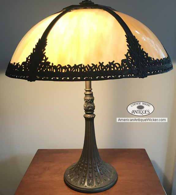 antique panel glass lamp