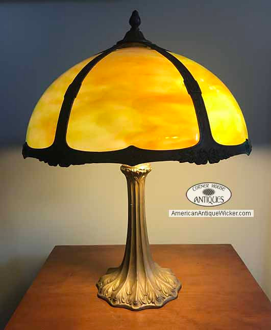 antique panel glass lamp