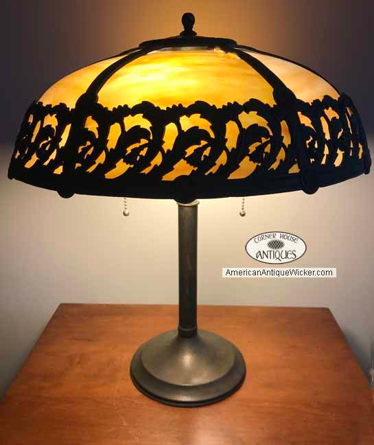 antique panel glass lamp