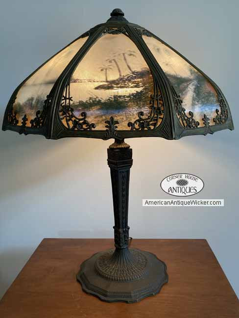 antique panel glass lamp