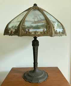Antique Panel Glass Lamp