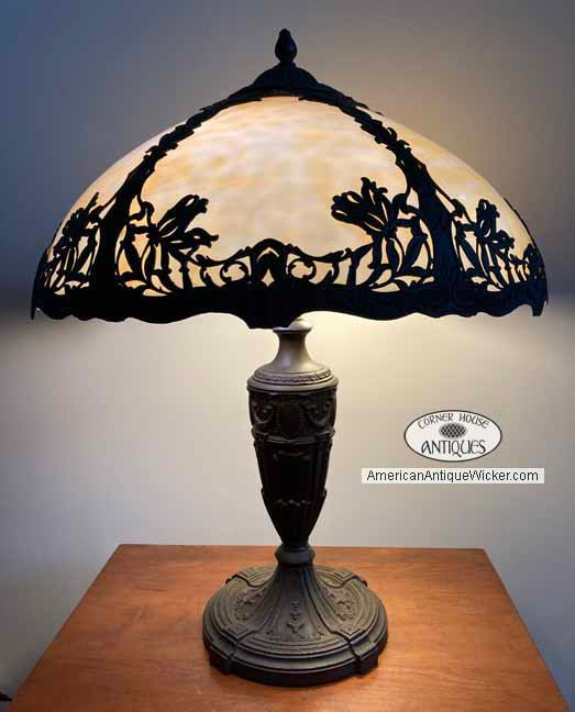antique panel glass lamp