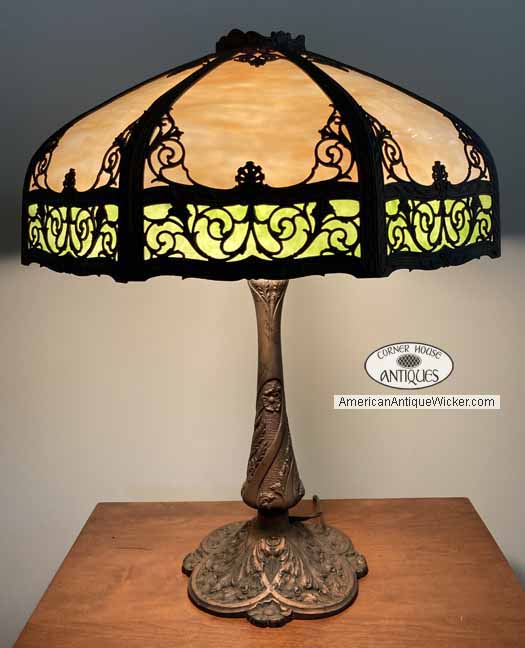 antique panel glass lamp